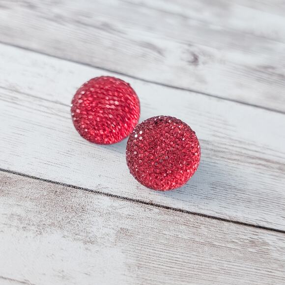 Vintage Stud Earrings Red Circle - Picture 3 of 6